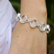 clear quartz silver oval gemstone bracelet