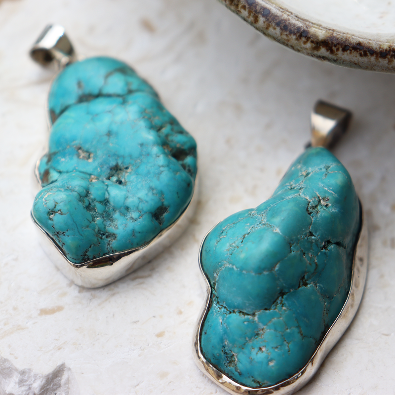 big turquoise sterling silver gemstone pendant