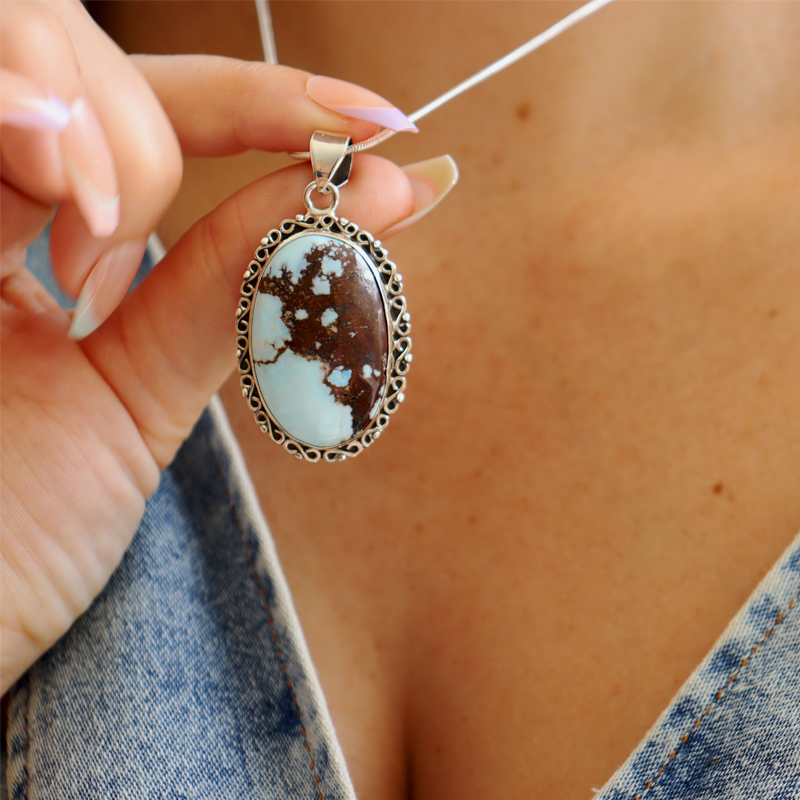 oval turquoise sterling silver gemstone pendant