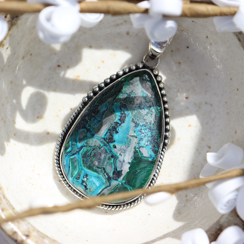 shattuckite sterling silver gemstone pendant