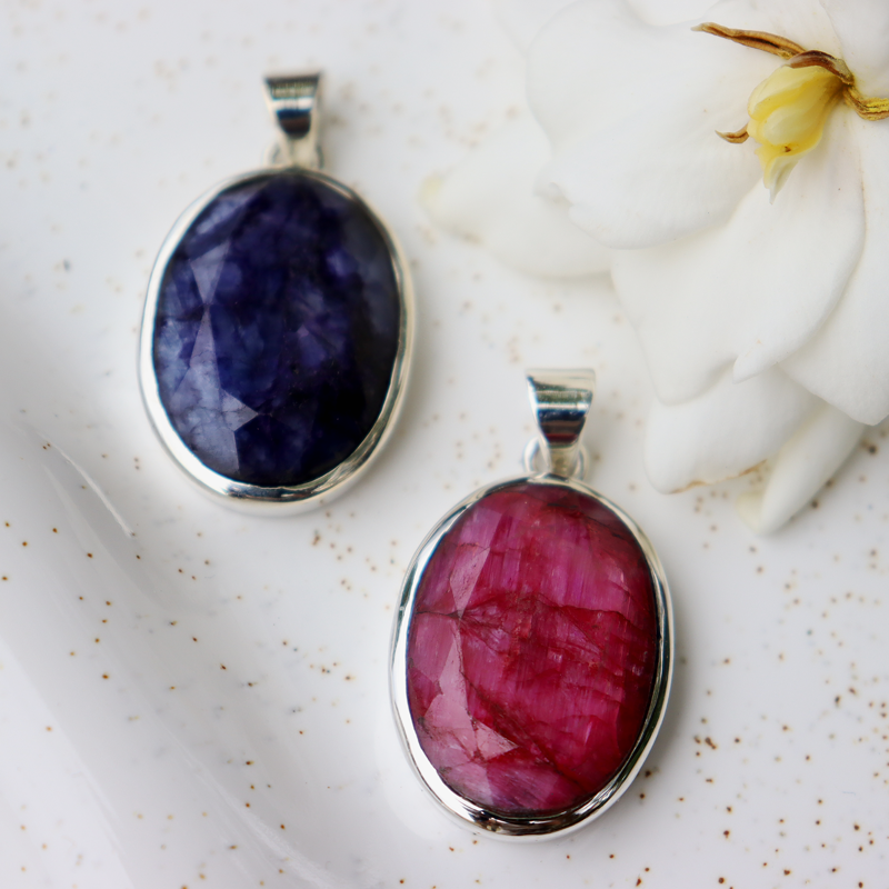 ruby quartz sterling silver oval gemstone pendant