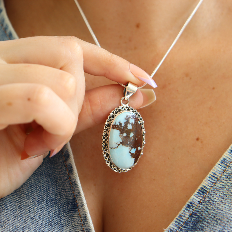 oval turquoise sterling silver gemstone pendant