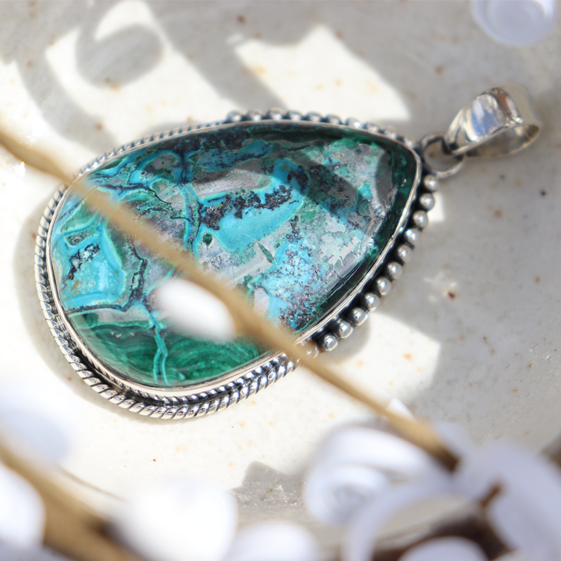 shattuckite sterling silver gemstone pendant