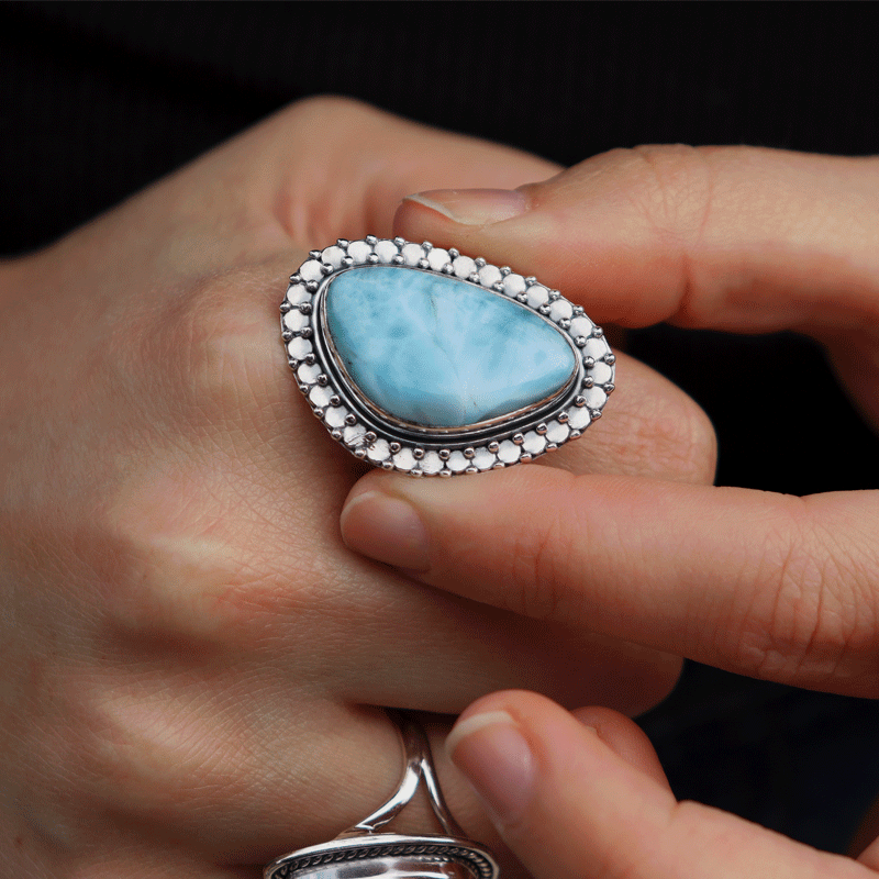 statement larimar sterling silver gemstone ring