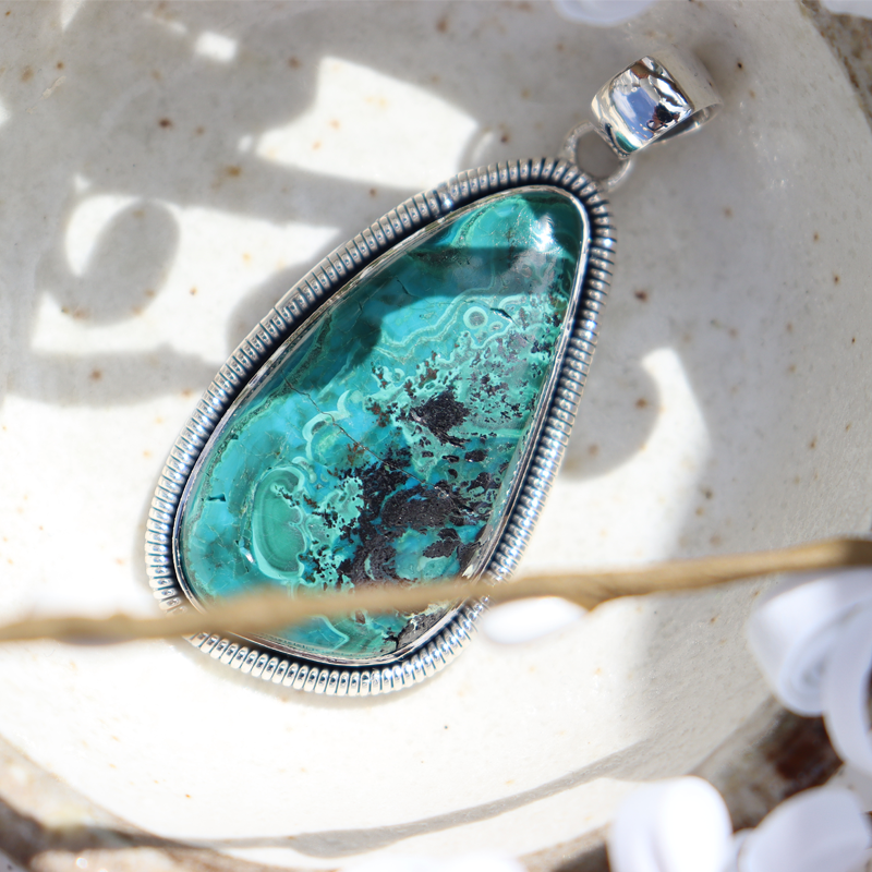 shattuckite sterling silver gemstone pendant