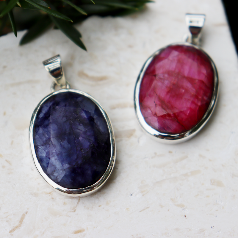 ruby quartz sterling silver oval gemstone pendant