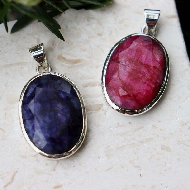 ruby quartz sterling silver oval gemstone pendant
