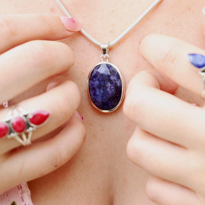 oval sapphire quartz sterling silver gemstone pendant