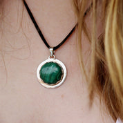 round malachite gemstone sterling silver pendant