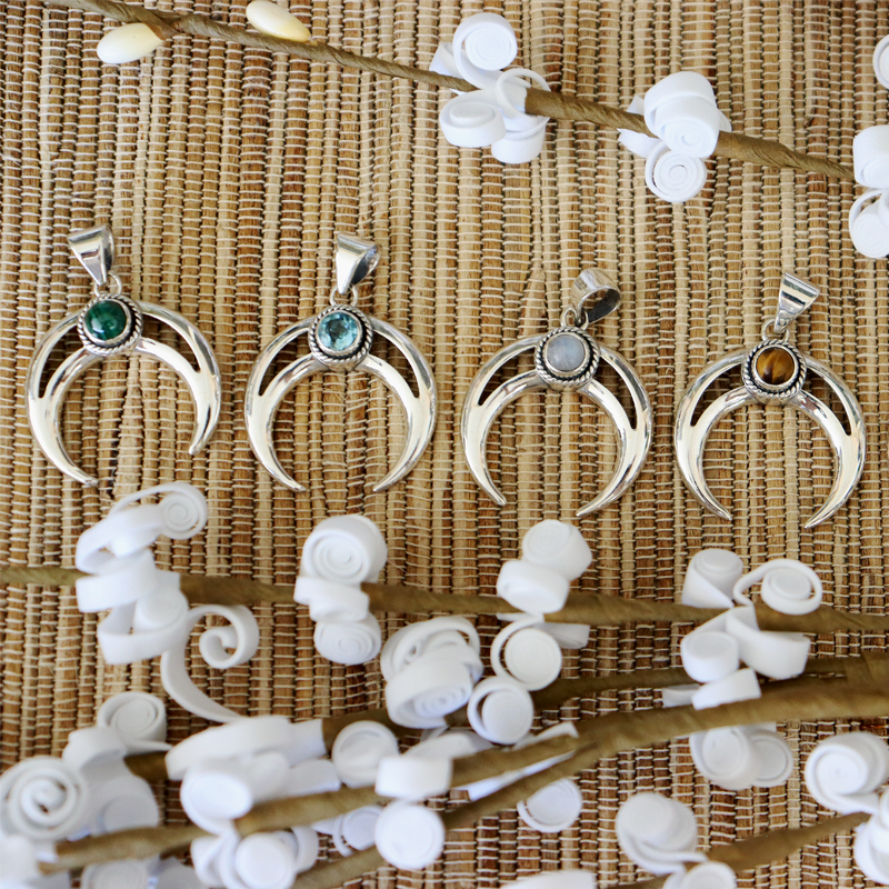 moon malachite sterling silver gemstone pendant