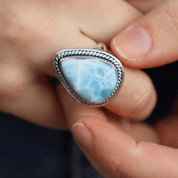 teardrop larimar sterling silver gemstone ring