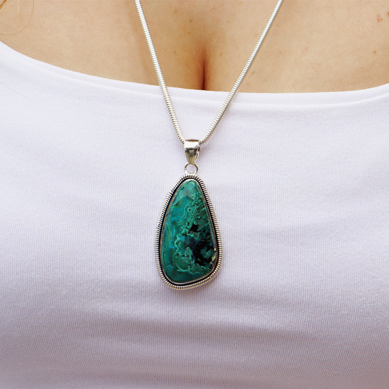 shattuckite sterling silver gemstone pendant