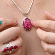 ruby quartz sterling silver oval gemstone pendant