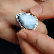 teardrop larimar sterling silver gemstone ring