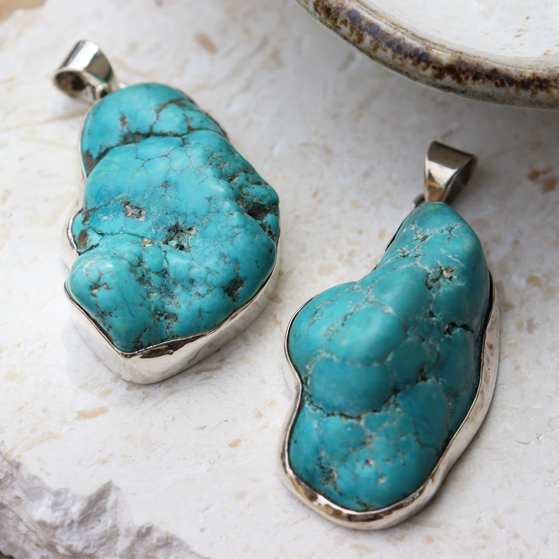 big turquoise sterling silver gemstone pendant