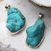 big turquoise sterling silver gemstone pendant