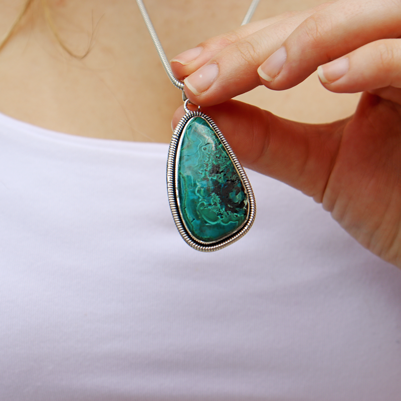 shattuckite sterling silver gemstone pendant