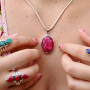 ruby quartz sterling silver oval gemstone pendant