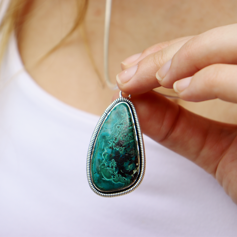 shattuckite sterling silver gemstone pendant