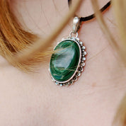 oval malachite sterling silver gemstone pendant
