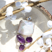 biwa pearl amethyst sterling silver gemstone pendant