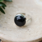 round black onyx sterling silver ring