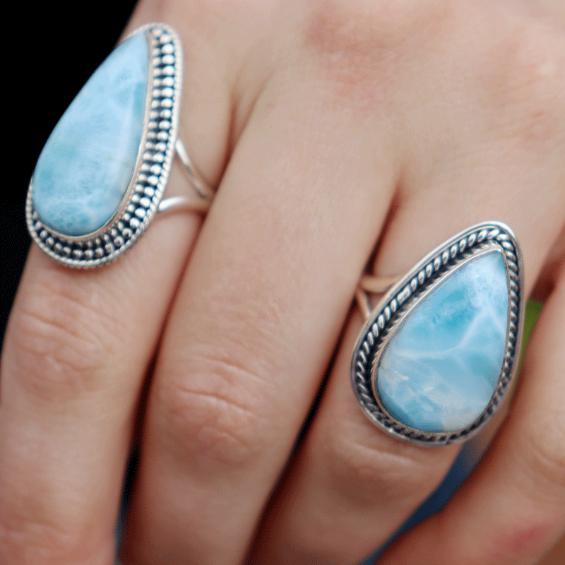 teardrop larimar sterling silver gemstone ring