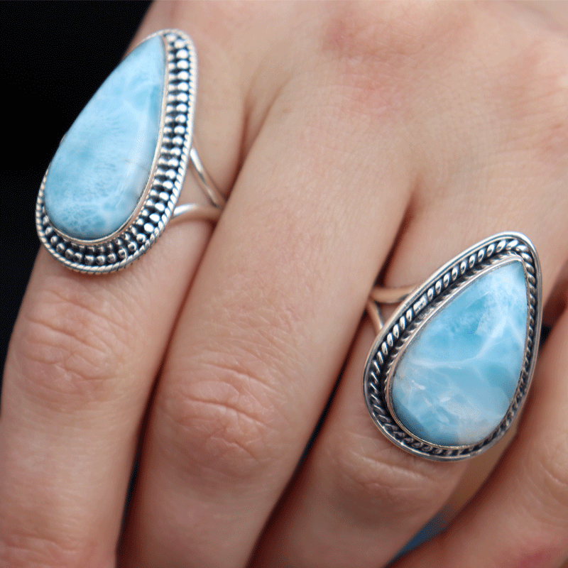 teardrop larimar sterling silver gemstone ring