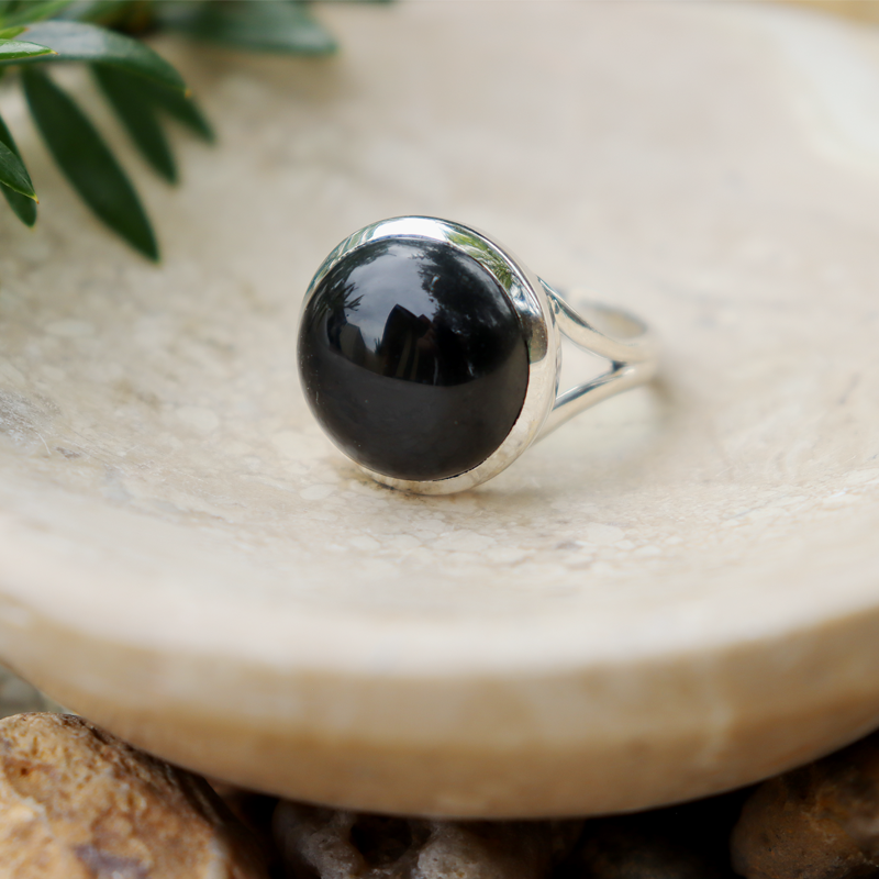 round black onyx sterling silver ring