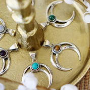 turquoise moon shaped sterling silver gemstone pendant