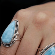 teardrop larimar sterling silver gemstone ring