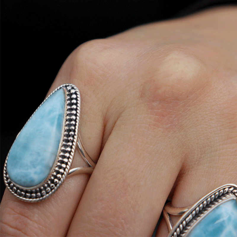 teardrop larimar sterling silver gemstone ring