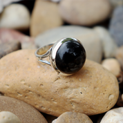 round black onyx sterling silver ring