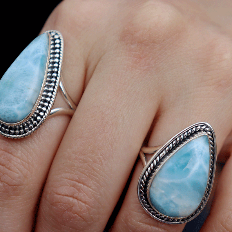 teardrop larimar sterling silver gemstone ring