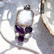 biwa pearl amethyst sterling silver gemstone pendant