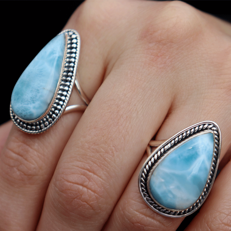 teardrop larimar sterling silver gemstone ring