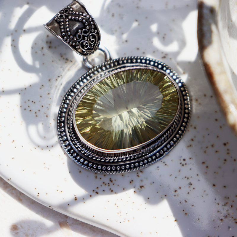 lemon quartz sterling silver gemstone pendant