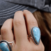 teardrop larimar sterling silver gemstone ring