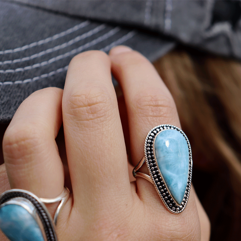 teardrop larimar sterling silver gemstone ring