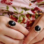 oval black onyx sterling silver gemstone ring