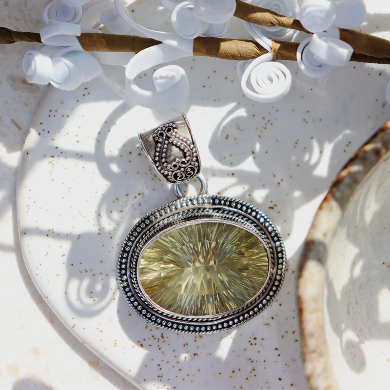 lemon quartz sterling silver gemstone pendant