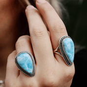 teardrop larimar sterling silver gemstone ring