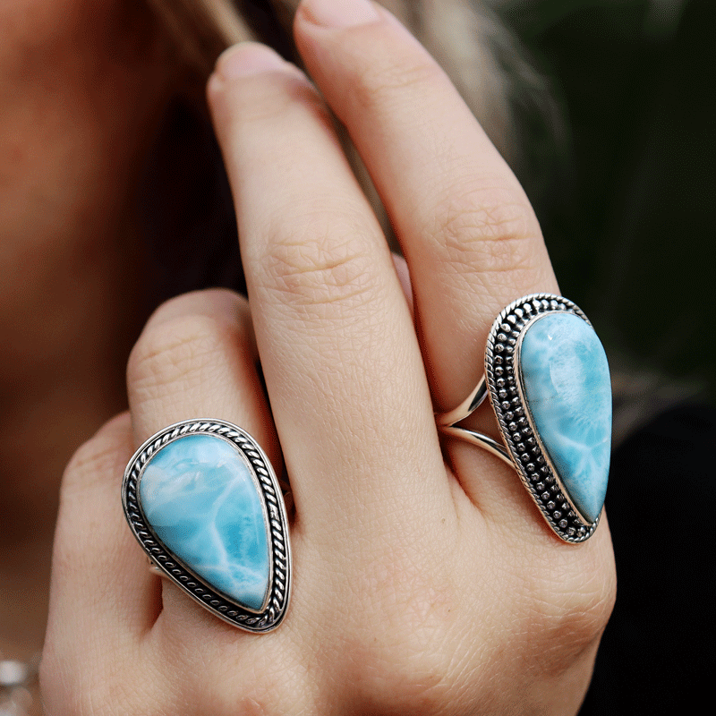 teardrop larimar sterling silver gemstone ring