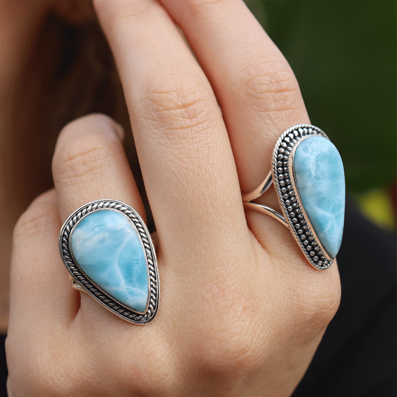 teardrop larimar sterling silver gemstone ring