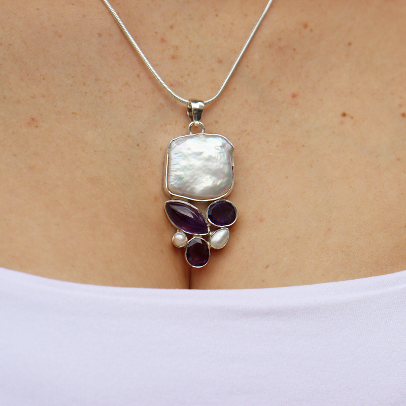 biwa pearl amethyst sterling silver gemstone pendant