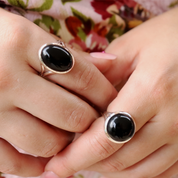 oval black onyx sterling silver gemstone ring