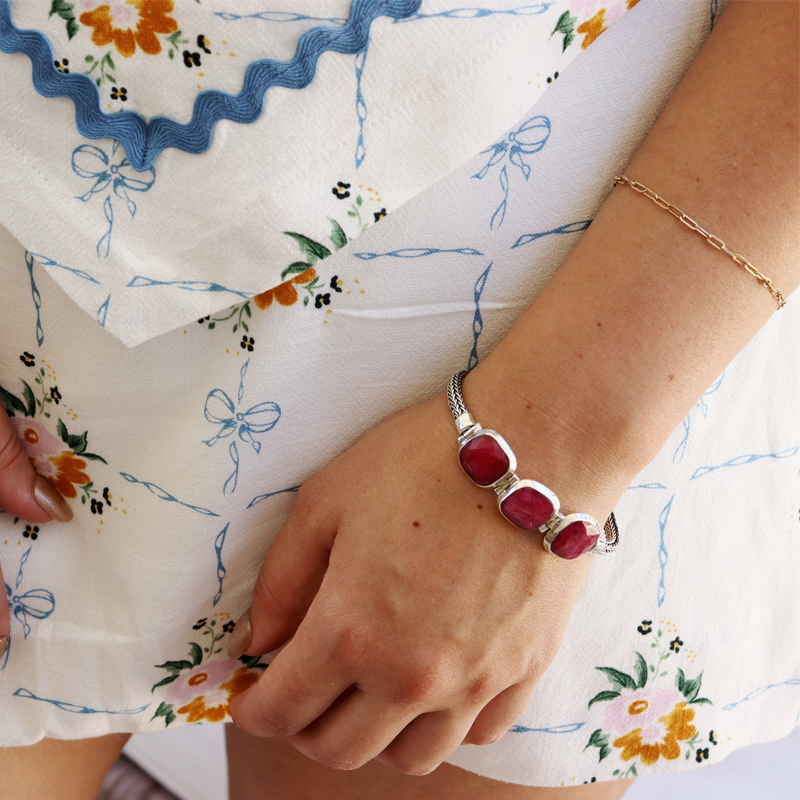ruby quartz sterling silver gemstone bracelet