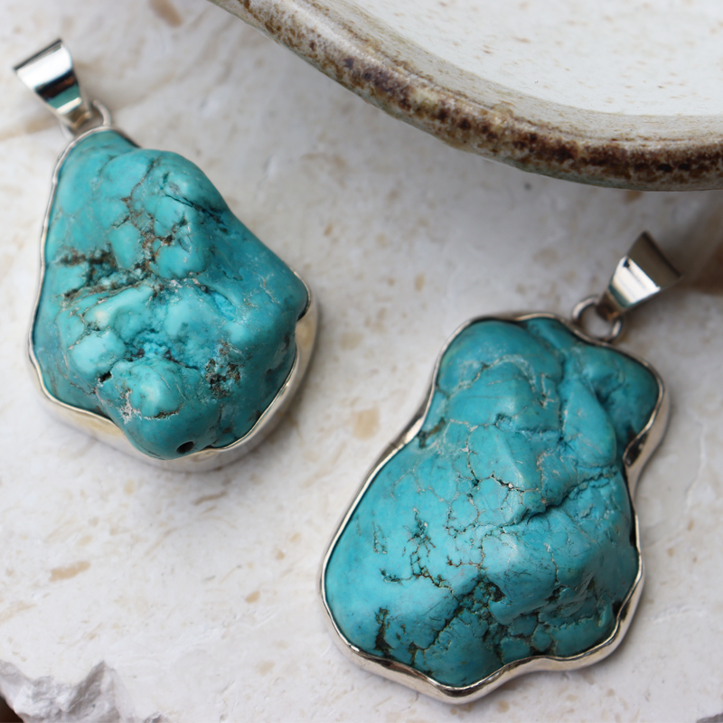 big turquoise sterling silver gemstone pendant
