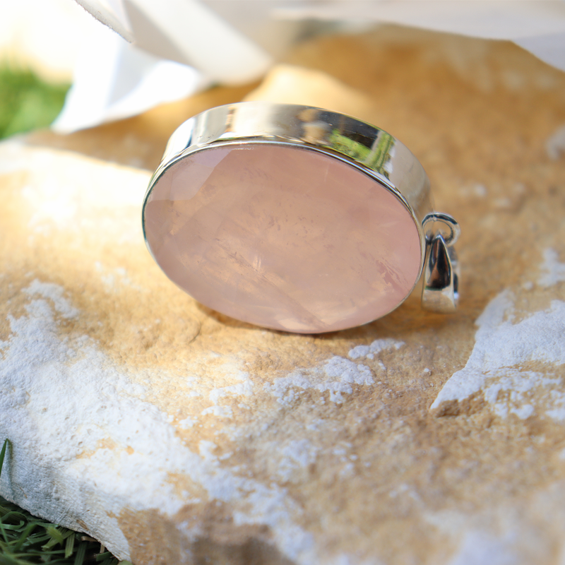 rose quartz silver gemstone pendant