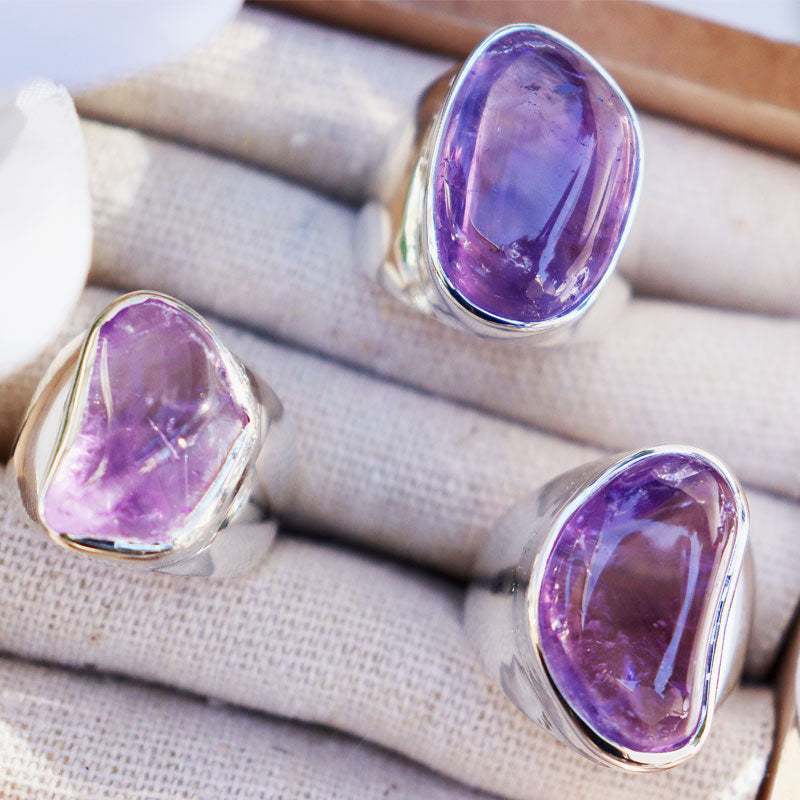 amethyst large silver gemstone ring